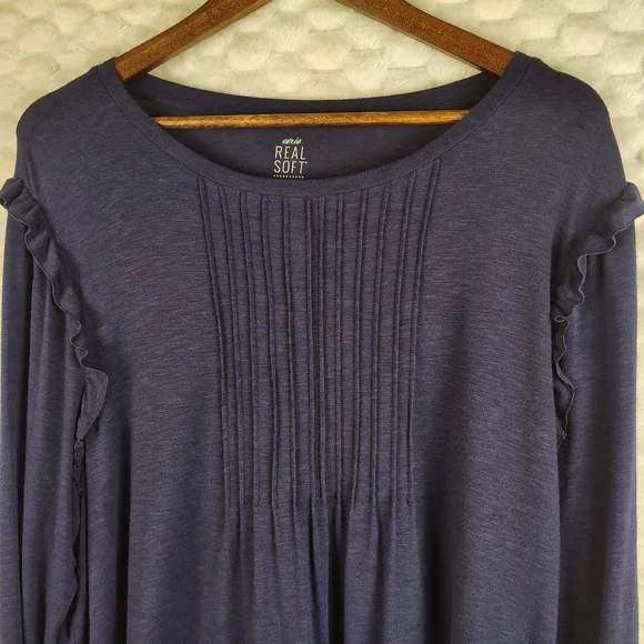 Aerie Navy Real Soft Pleated Shirt with Ruffle Accents Women's Size XXL - Picture 10 of 11